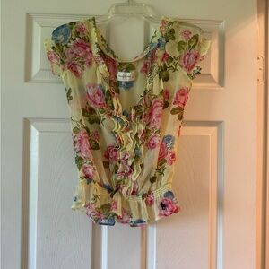 Abercrombie & Fitch Floral Ruffle Blouse - Cream and Pink